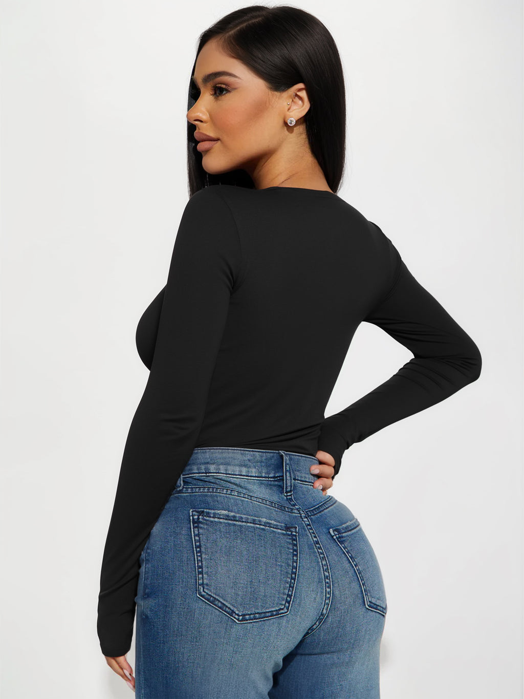MOYIKO Crewneck Long Sleeve Shirts for Women Slim Fitted Tees Tight Basic Tops