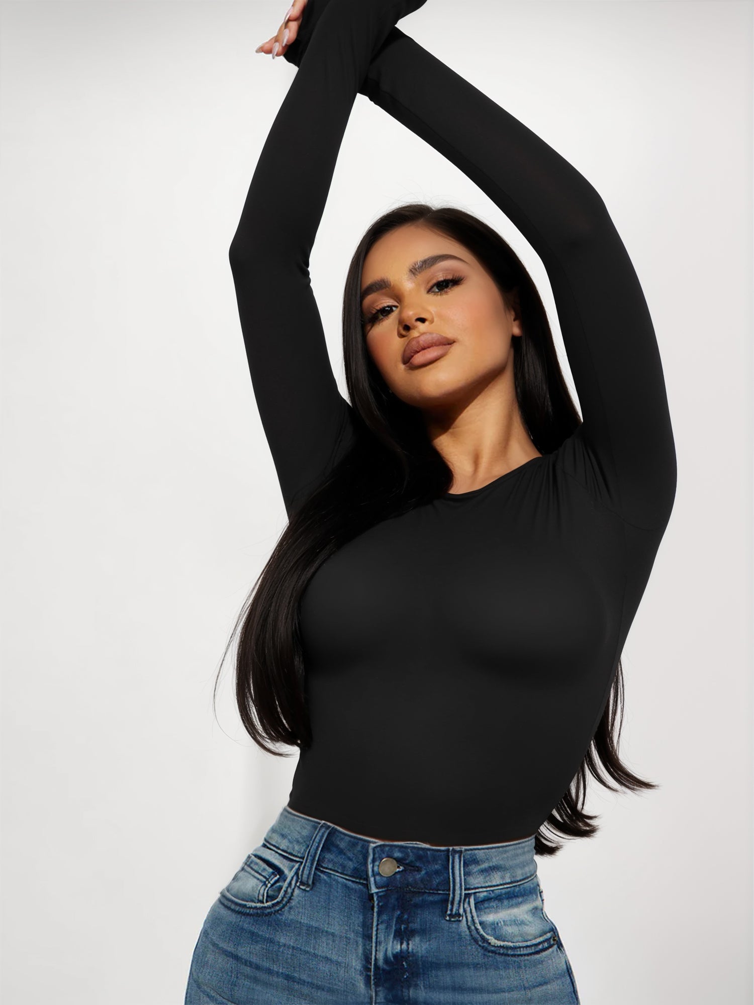 MOYIKO Crewneck Long Sleeve Shirts for Women Slim Fitted Tees Tight Basic Tops