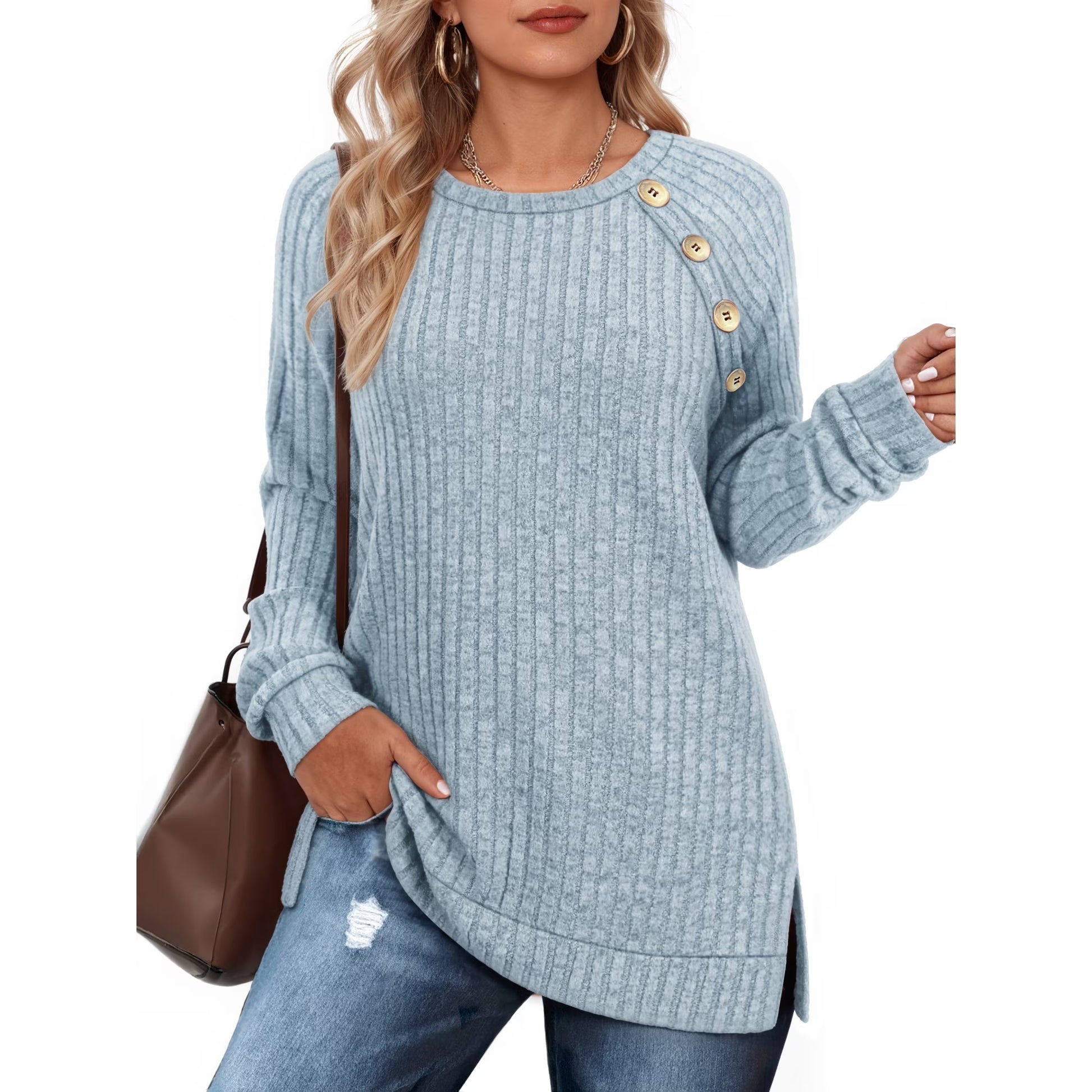 OALUXE Long Sleeve Shirts for Women Causual Tunic Tops Loose Fit Dressy Lightweight Sweaters