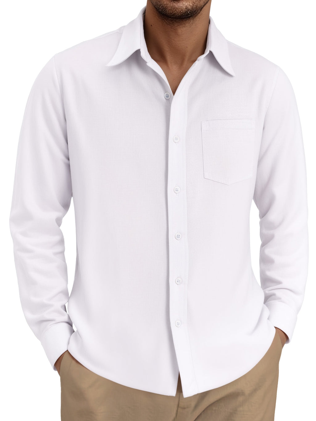 OALUXE Linen Button Down Shirts For Men Casual Long Sleeve Lightweight Dress Shirts With Pocket