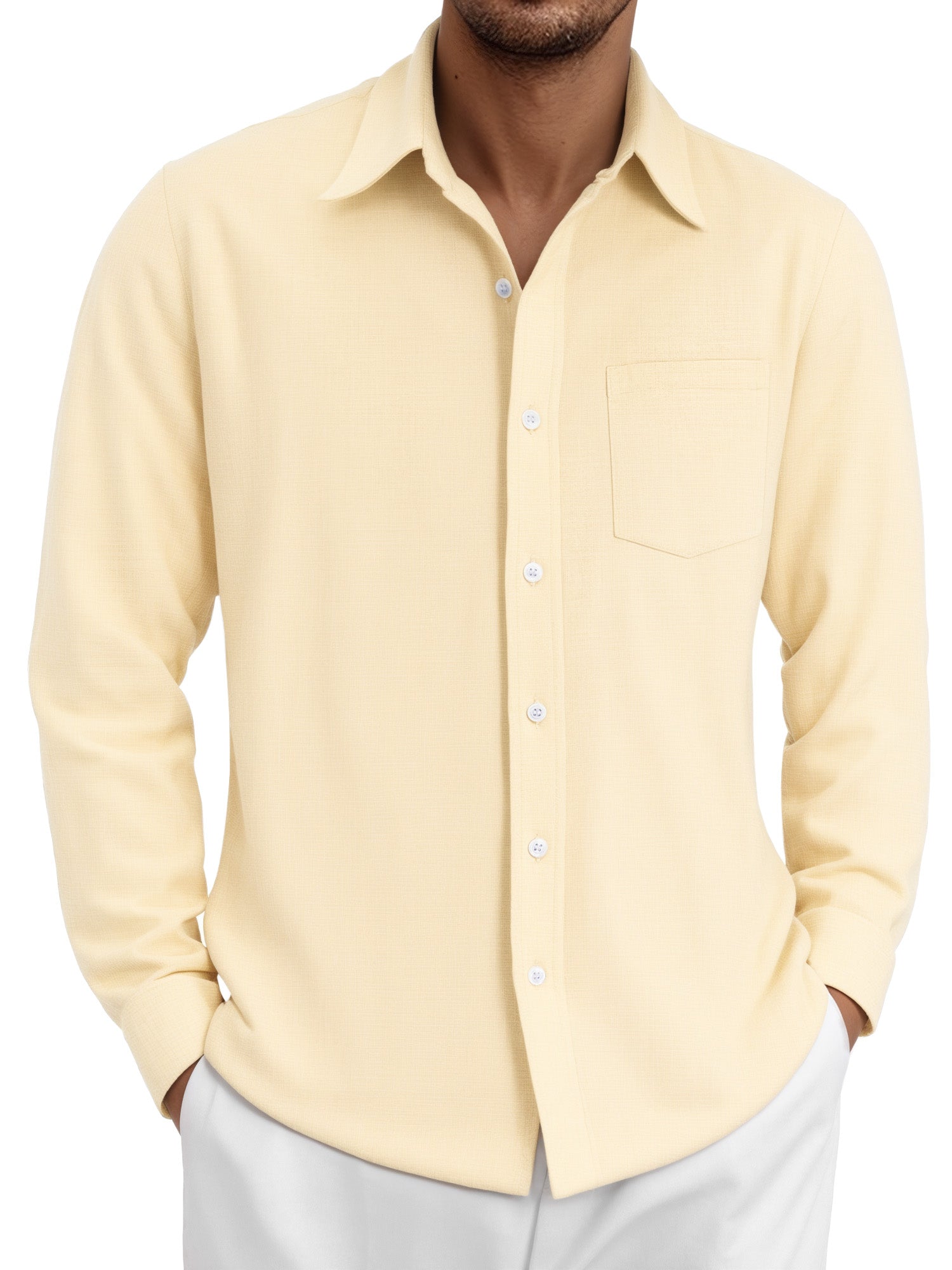 OALUXE Linen Button Down Shirts For Men Casual Long Sleeve Lightweight Dress Shirts With Pocket