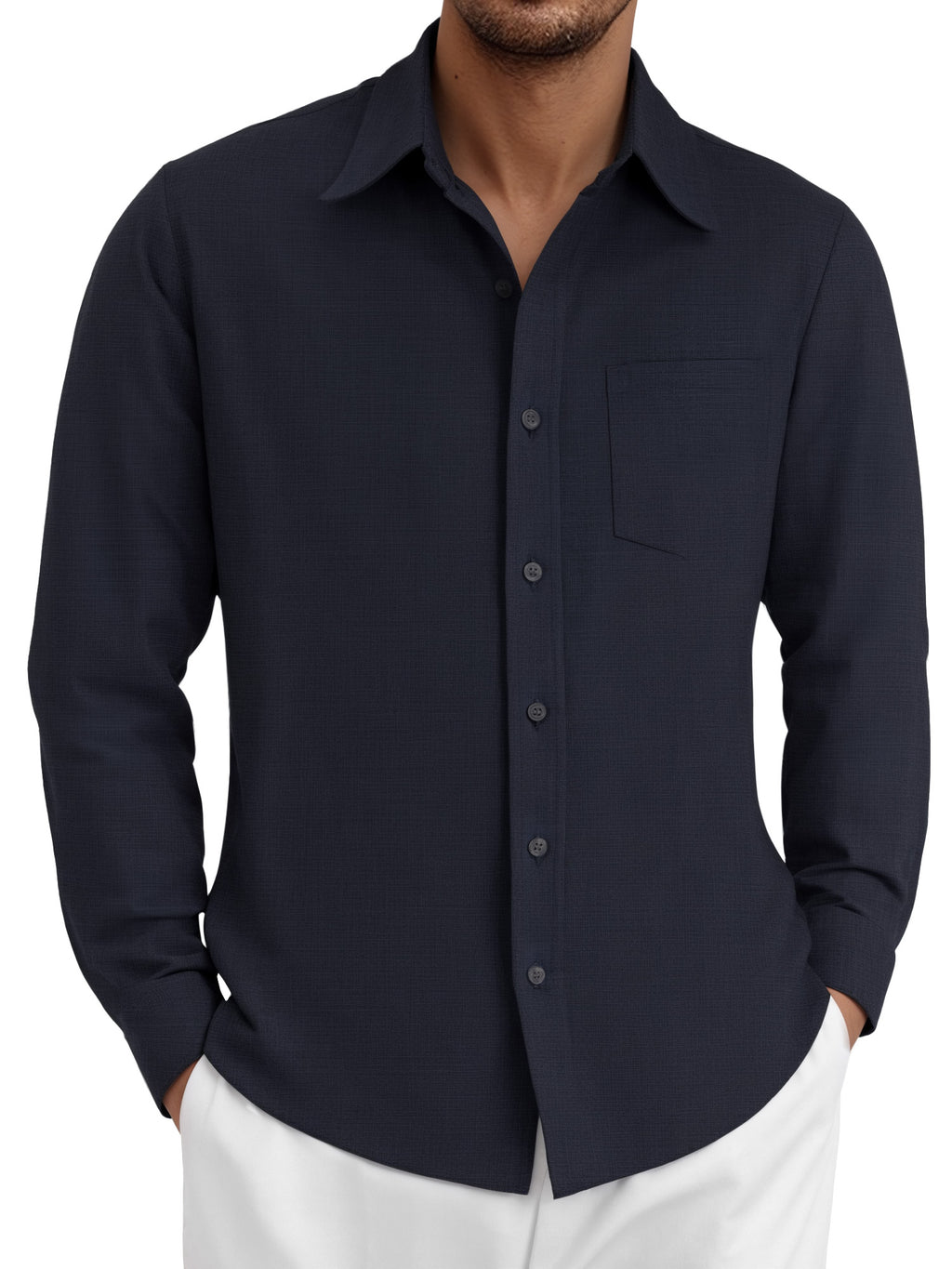 OALUXE Linen Button Down Shirts For Men Casual Long Sleeve Lightweight Dress Shirts With Pocket