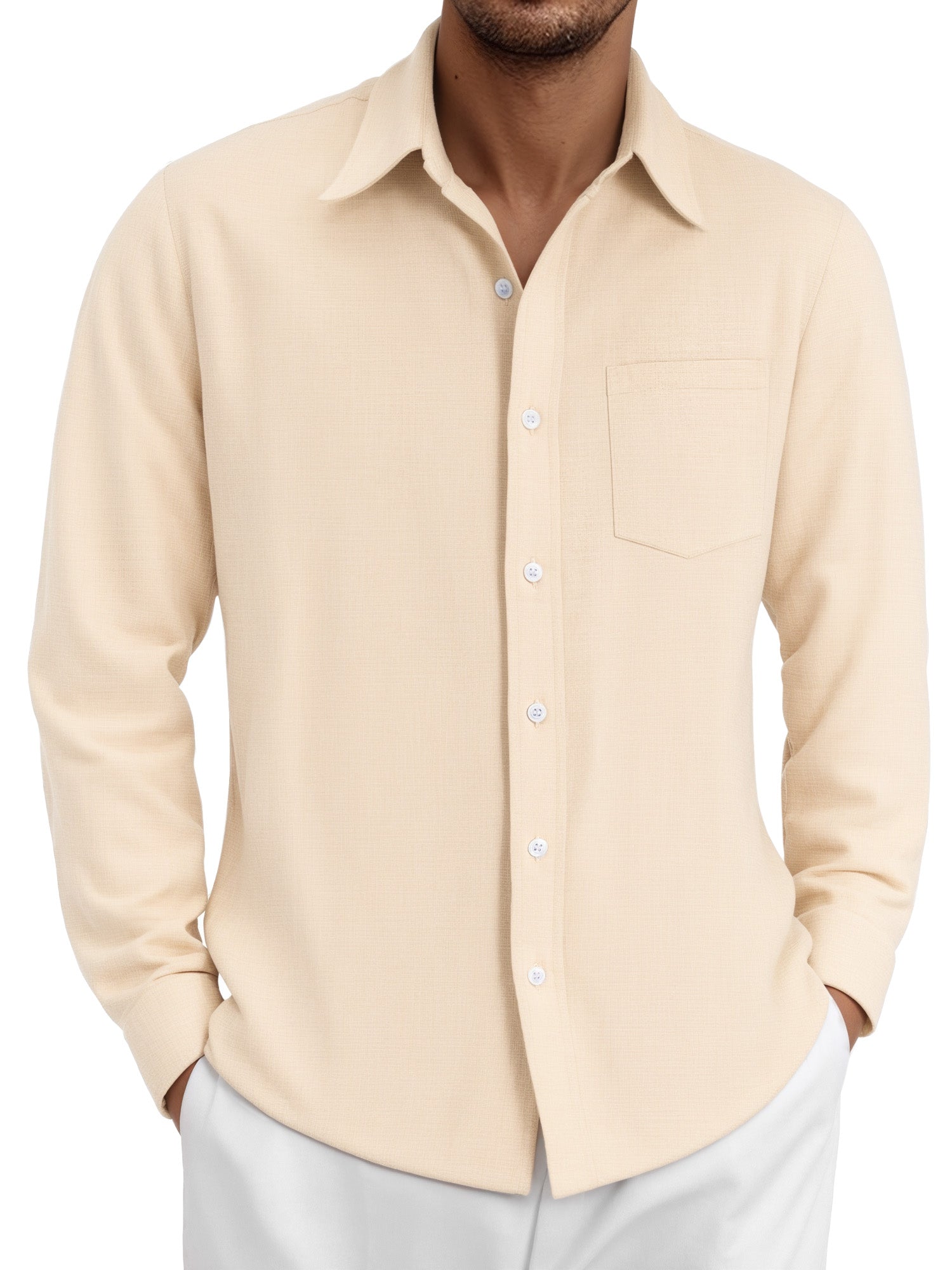 OALUXE Linen Button Down Shirts For Men Casual Long Sleeve Lightweight Dress Shirts With Pocket