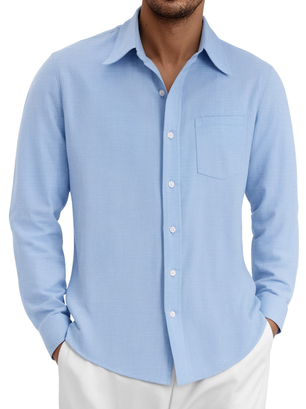 OALUXE Linen Button Down Shirts For Men Casual Long Sleeve Lightweight Dress Shirts With Pocket