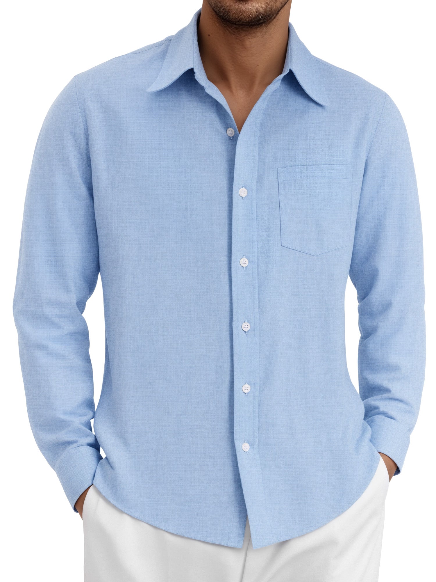 OALUXE Linen Button Down Shirts For Men Casual Long Sleeve Lightweight Dress Shirts With Pocket