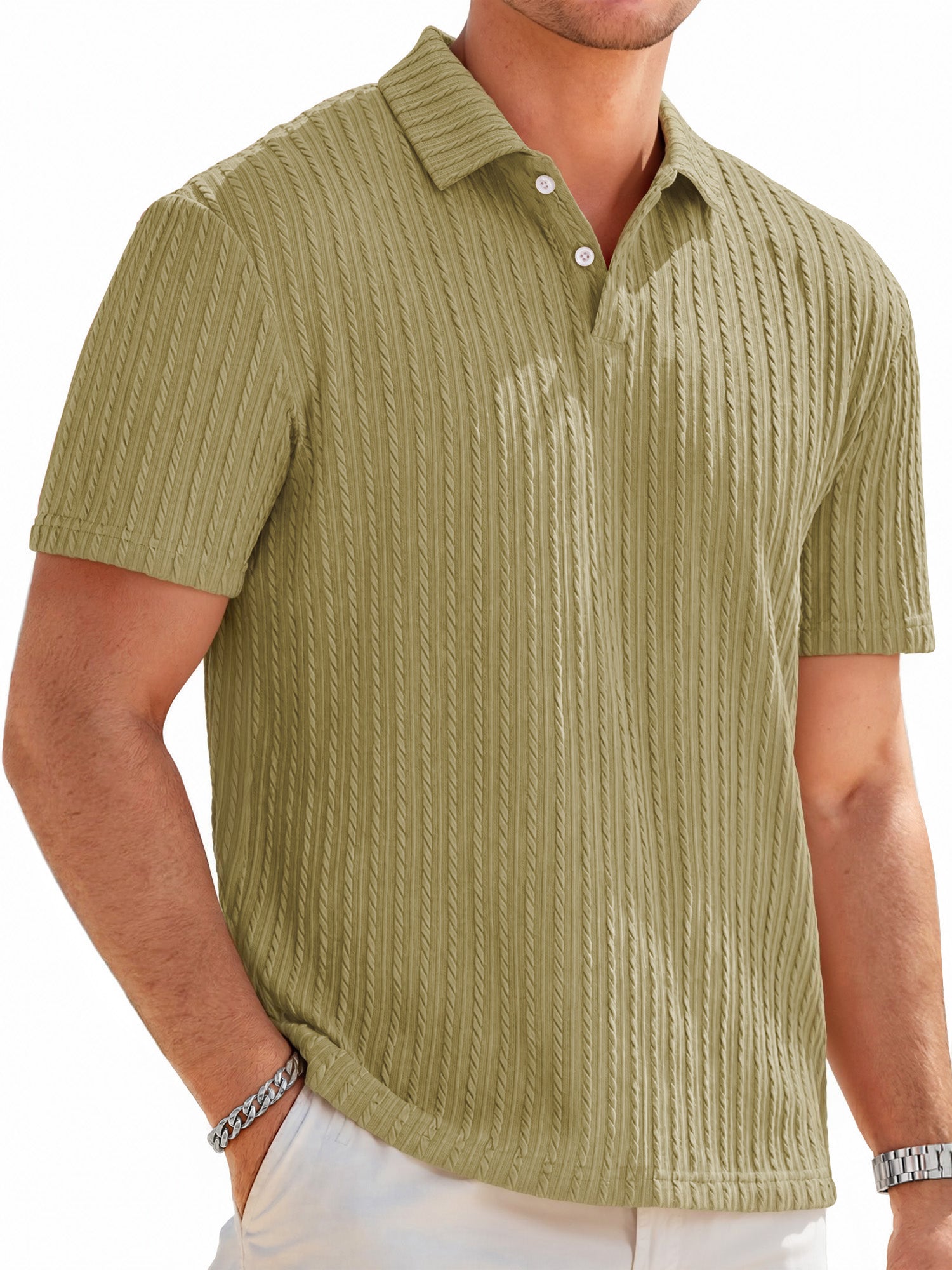 RICHCOIN Mens Casual Polo Shirt Summer Short Sleeve Vacation Button Beach Knit Stretchy Golf Shirts