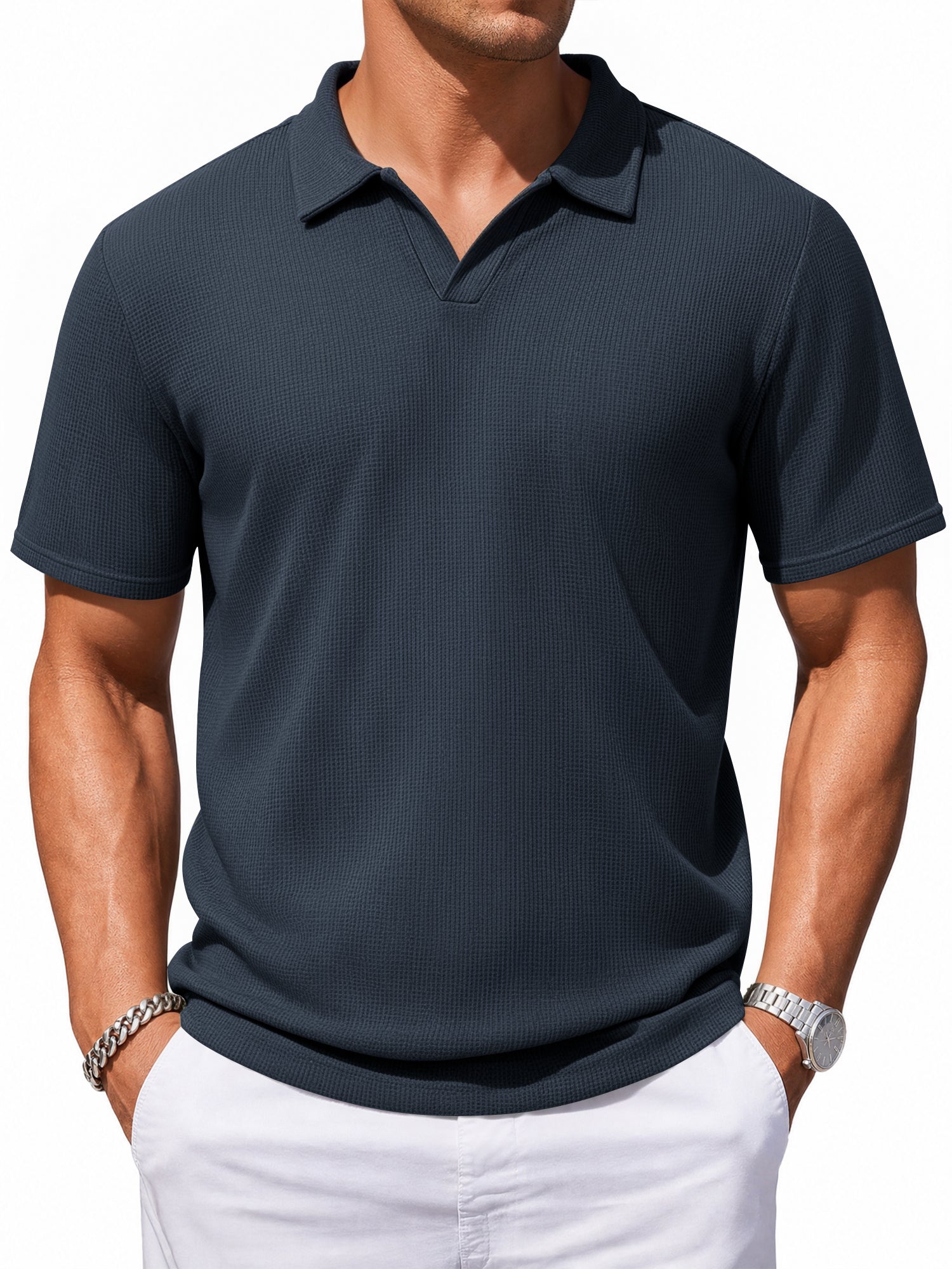 RICHCOIN Polo Shirts for Men Short Sleeve Classic Collared Casual Knit Golf T Shirt Summer Tops