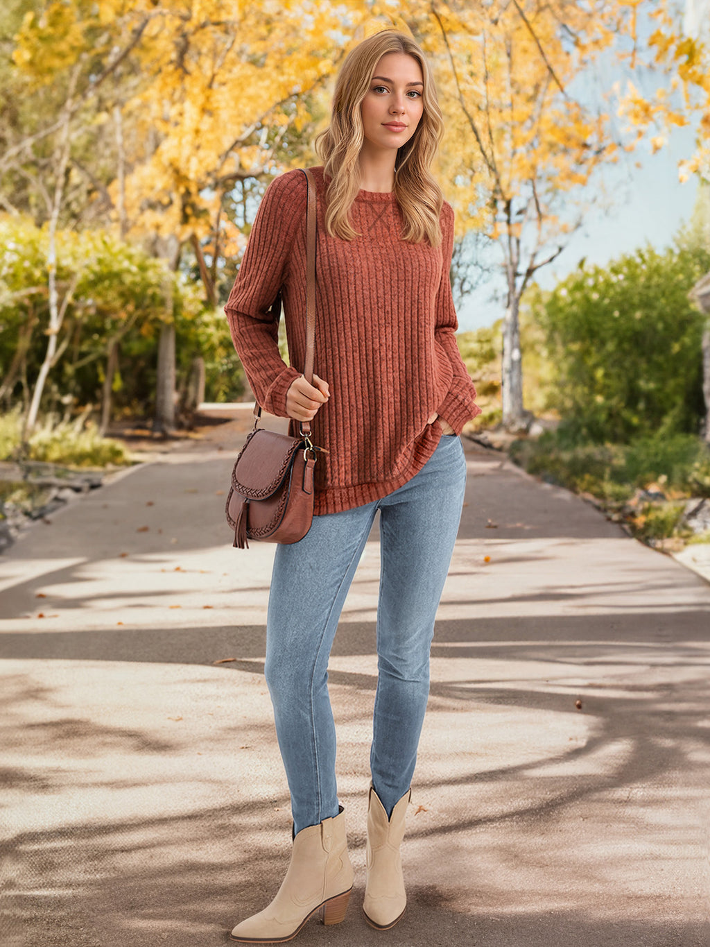 OALUXE Long Sleeve Shirts for Women Dressy Casual Tunic Tops Crew neck Side Split Lightweight Pullover Sweaters