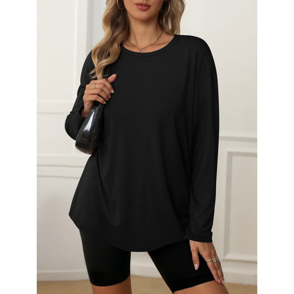 MOYIKO Oversized Long Sleeve Shirts for Women Casual Crewneck Loose Fit Tees Tops