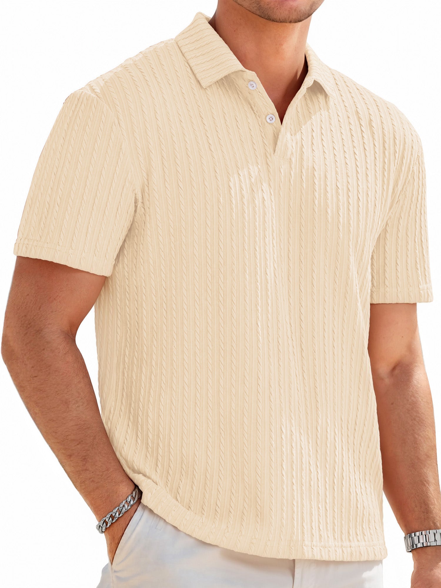 RICHCOIN Mens Casual Polo Shirt Summer Short Sleeve Vacation Button Beach Knit Stretchy Golf Shirts
