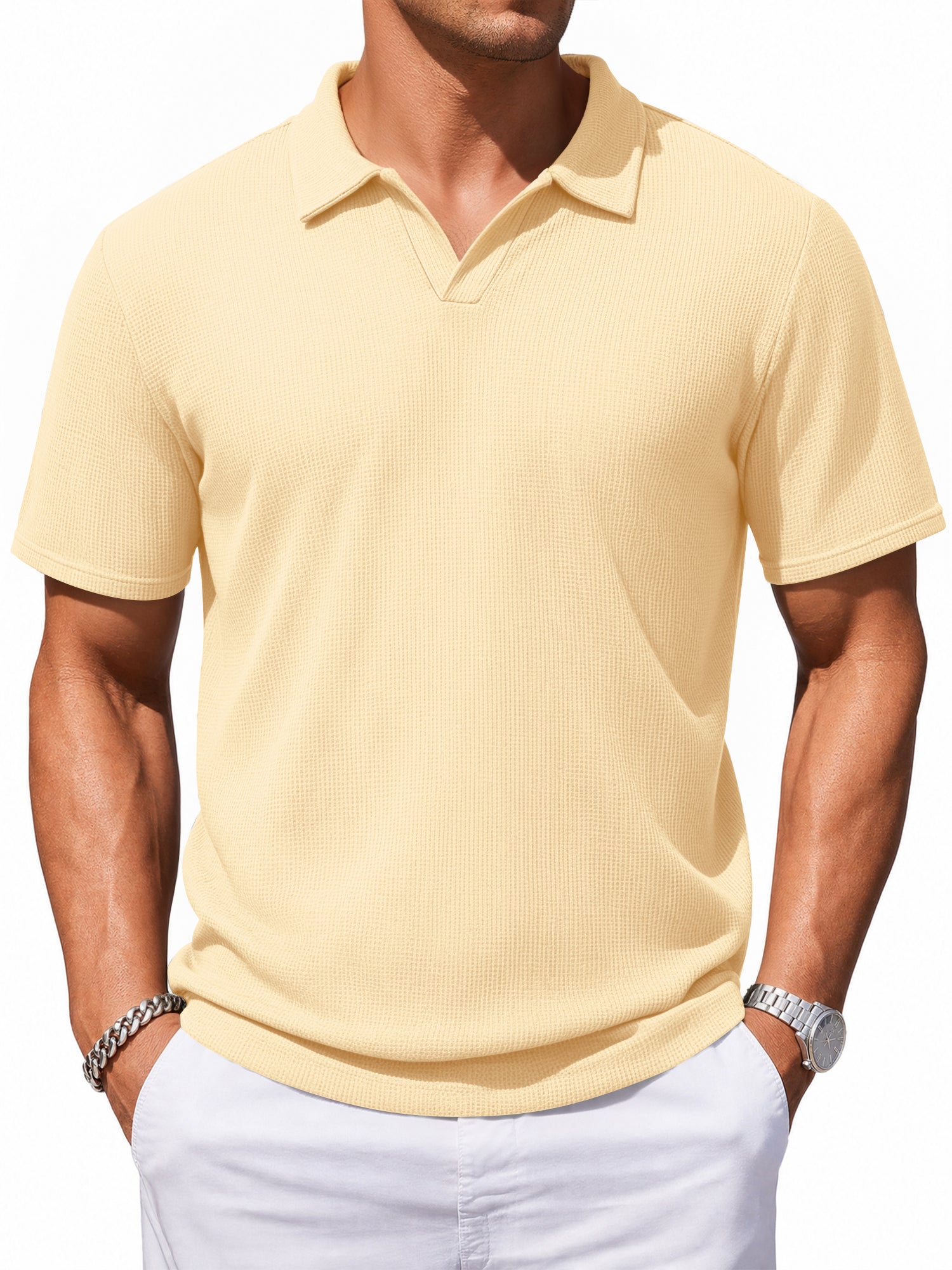 RICHCOIN Polo Shirts for Men Short Sleeve Classic Collared Casual Knit Golf T Shirt Summer Tops