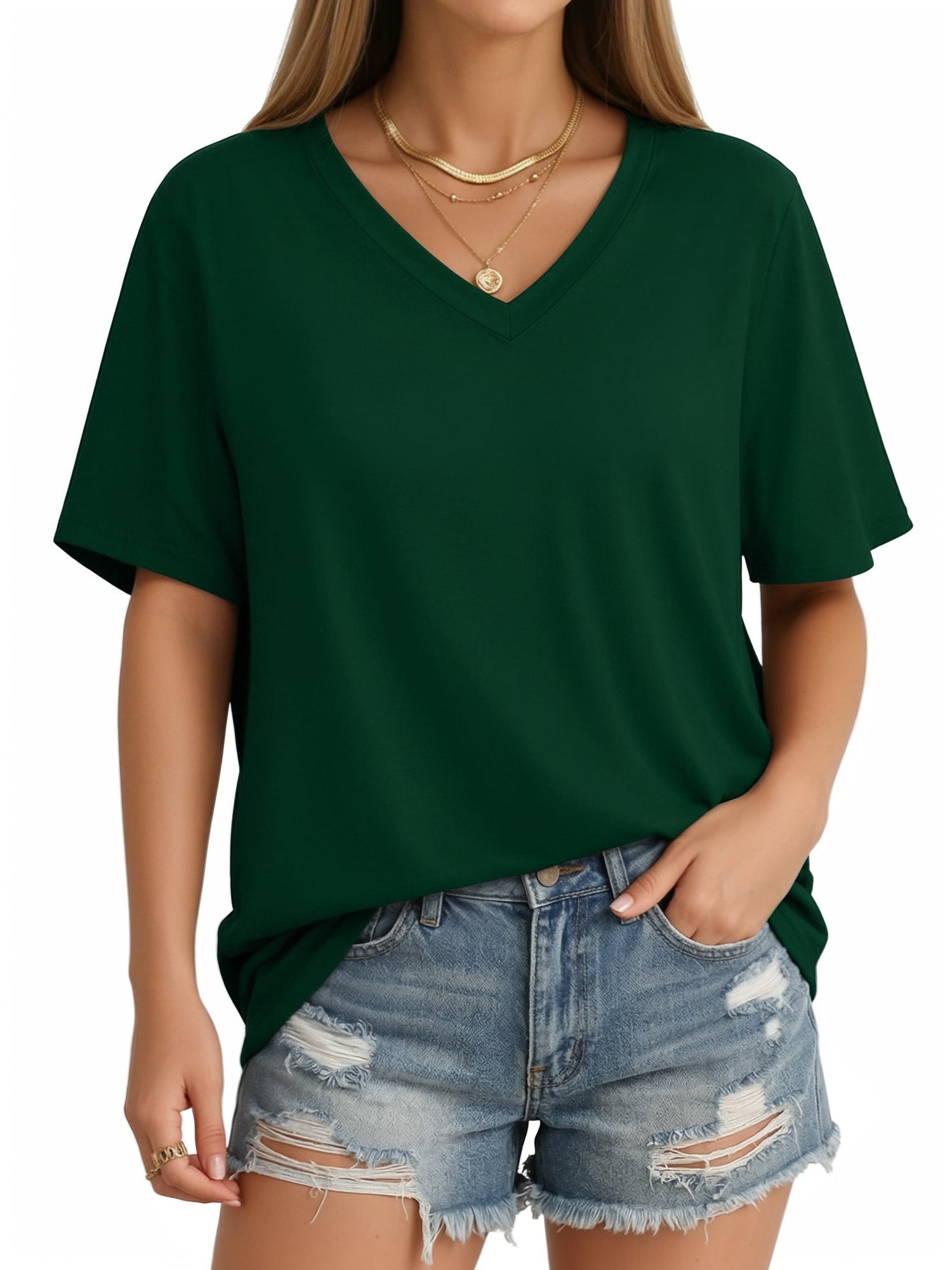 MOYIKO T Shirts Short Sleeve V Neck Tees for Women Fashion Trendy Tops Casual Summer Clothes