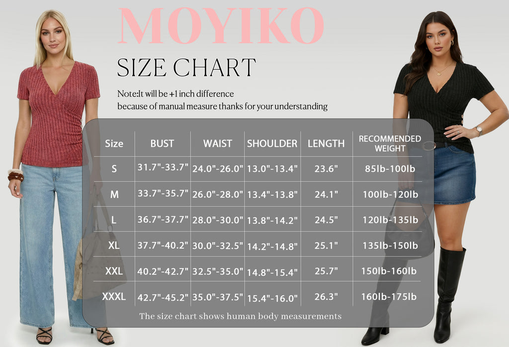 MOYIKO Womens Short Sleeve Summer Tops Trendy V Neck T Shirts Ribbed Knit Slim Fitted Dressy Casual Tees
