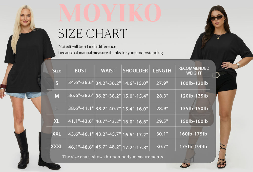 MOYIKO Oversized T Shirts for Women Half Sleeve Crewneck Loose Fit Tees Summer Tops with Pockets