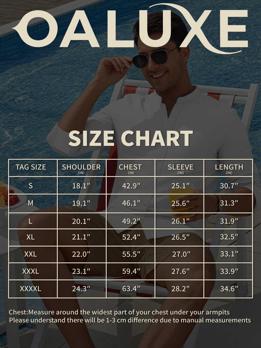 OALUXE Men's Linen Shirts Long Sleeve Button Down Shirt Band Collar Casual Summer Beach Shirts