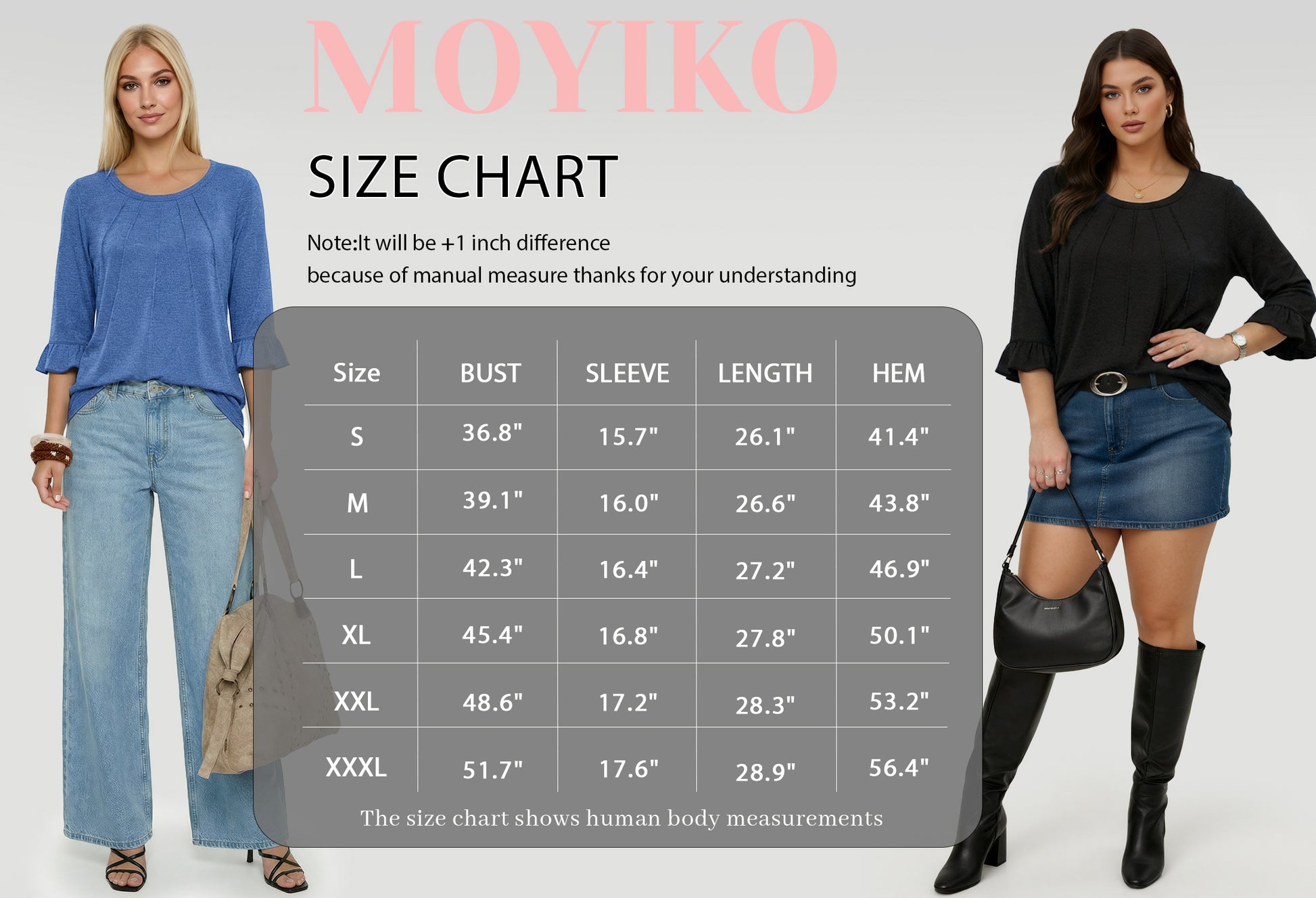 MOYIKO Pleated Blouses for Women 3/4 Length Bell Sleeve T Shirts Dressy Casual Round Neck Summer Tops