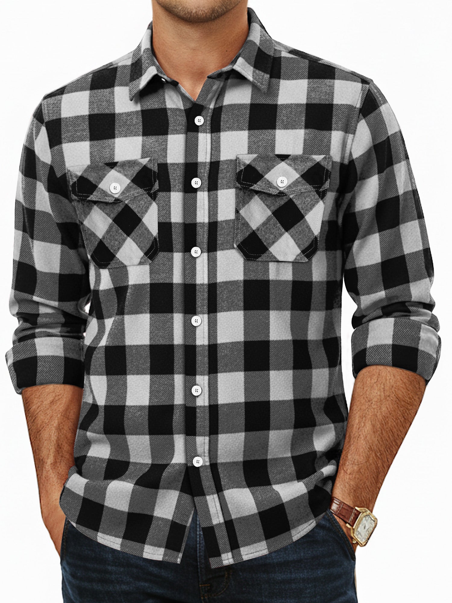 OALUXE Flannel Shirt for Men Long Sleeve Button Down Plaid Shirts with Pocket