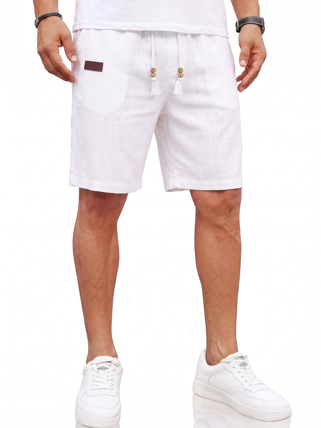 RICHCOIN Mens Casual Linen Shorts Elastic Waist Drawstring Loose Fit Summer Beach Vacation Shorts with Pockets