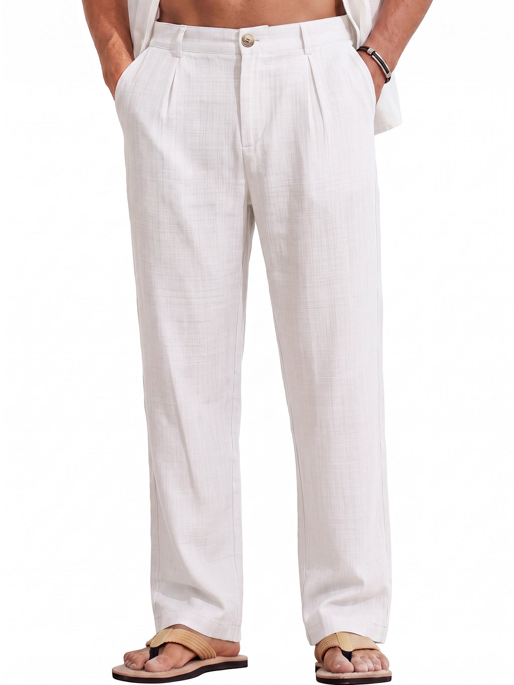 RICHCOIN Men Casual Pants Regular Fit Elastic Waist Lightweight Trousers Pleated Dress Pants For Men Beach with Pocket