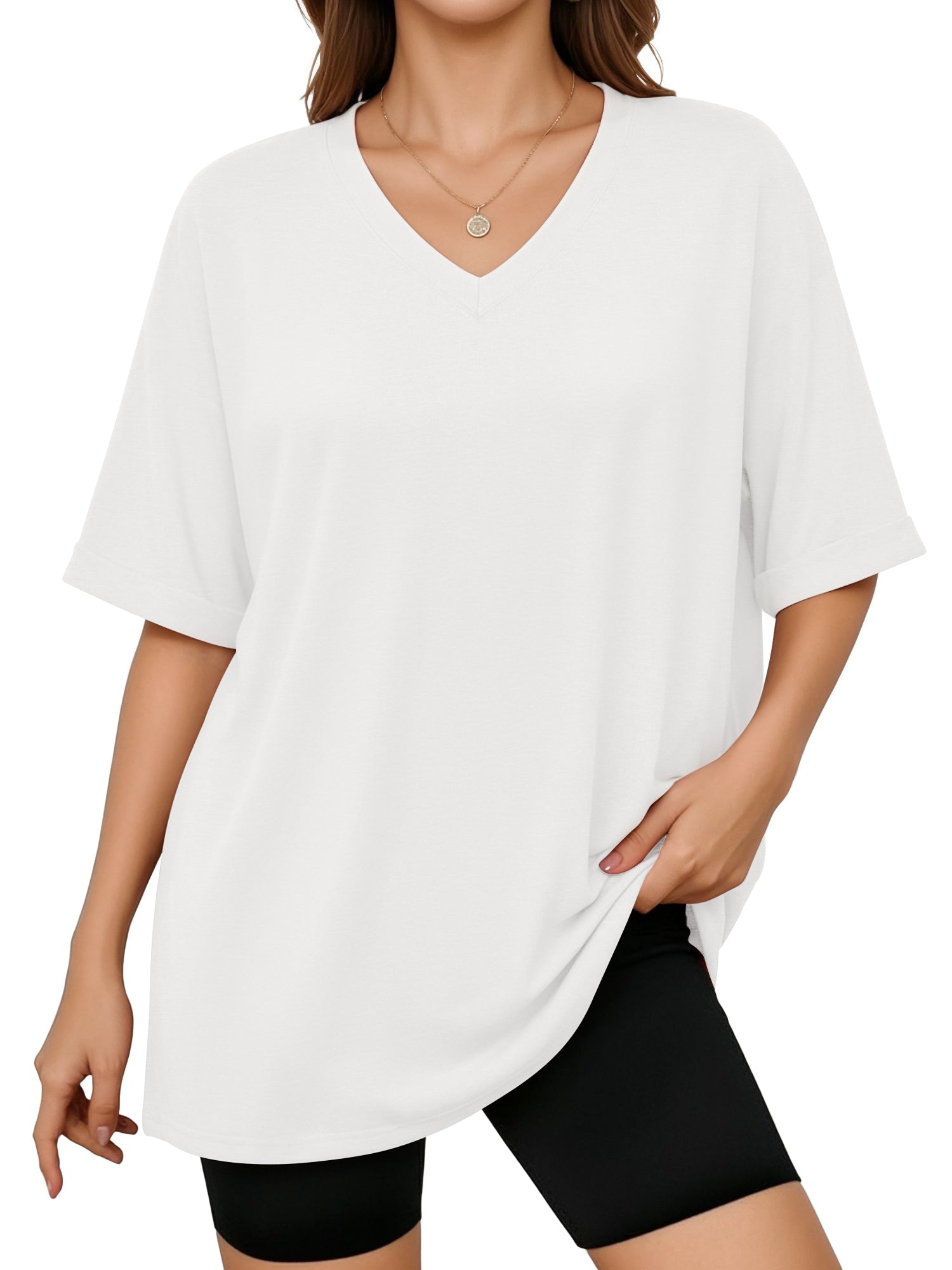MOYIKO Oversized T shirts for Women V Neck Short Sleeve Loose Tees Summer Casual Basic Tops