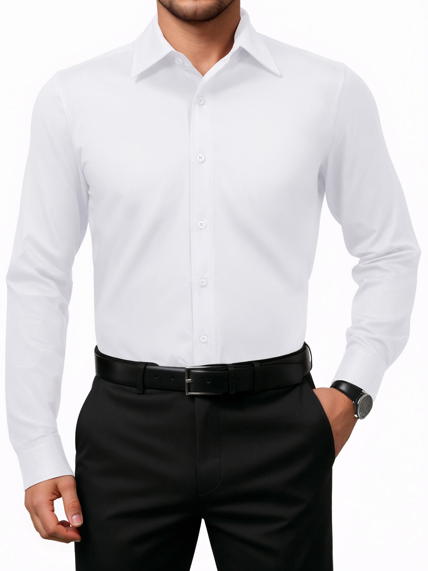 OALUXE Mens Dress Shirts Formal Long Sleeve Button Down Business Solid Shirt