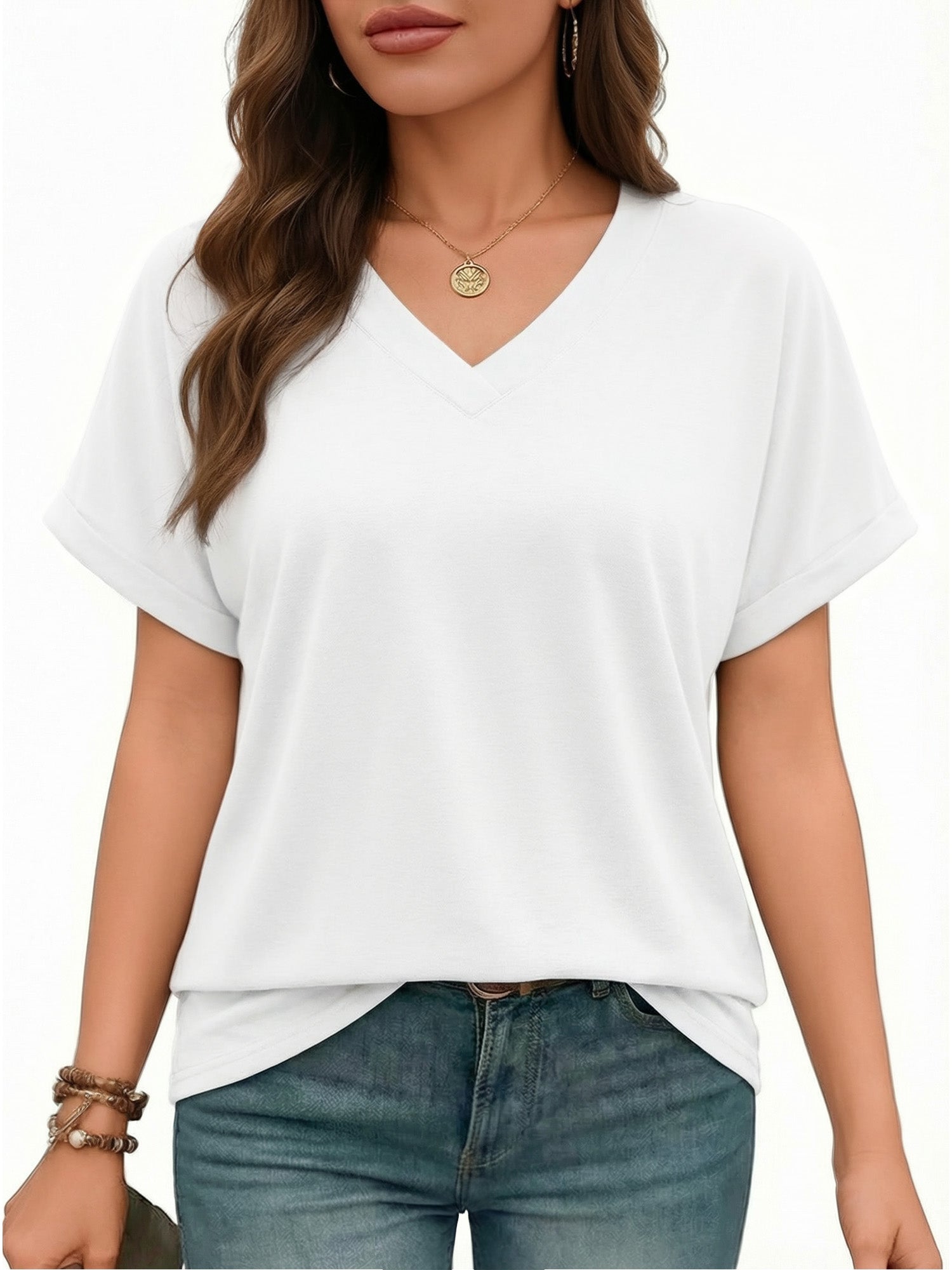 MOYIKO Womens Summer Tops Short Dolman Sleeve T Shirts V Neck Striped Loose Fit Casual Trendy Tees