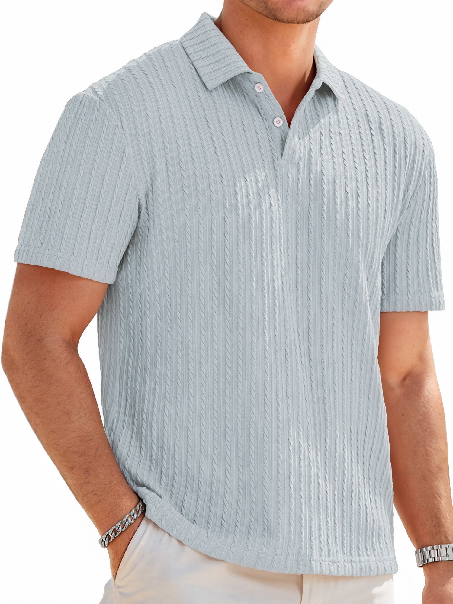 RICHCOIN Mens Casual Polo Shirt Summer Short Sleeve Vacation Button Beach Knit Stretchy Golf Shirts