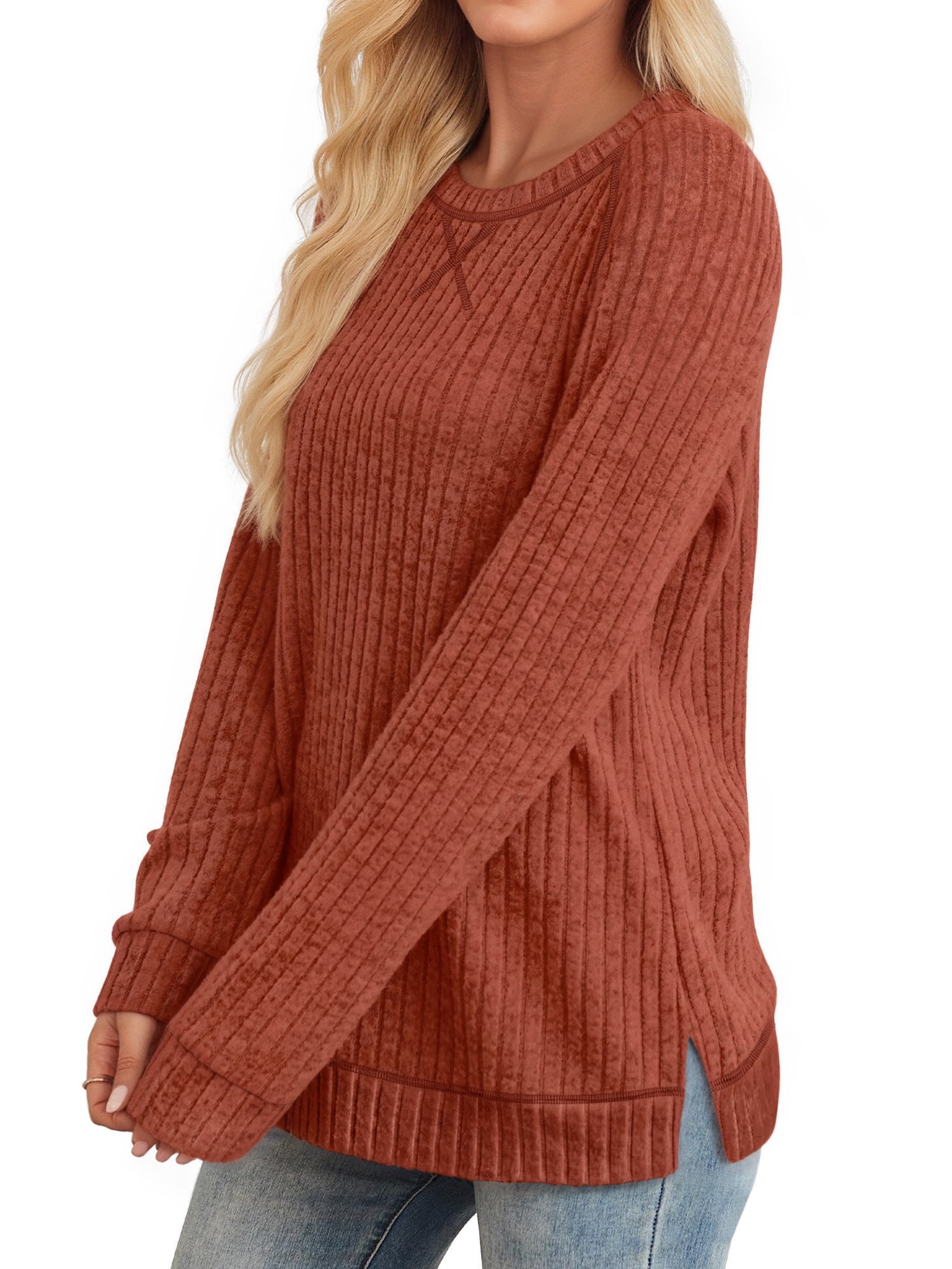 OALUXE Long Sleeve Shirts for Women Dressy Casual Tunic Tops Crew neck Side Split Lightweight Pullover Sweaters