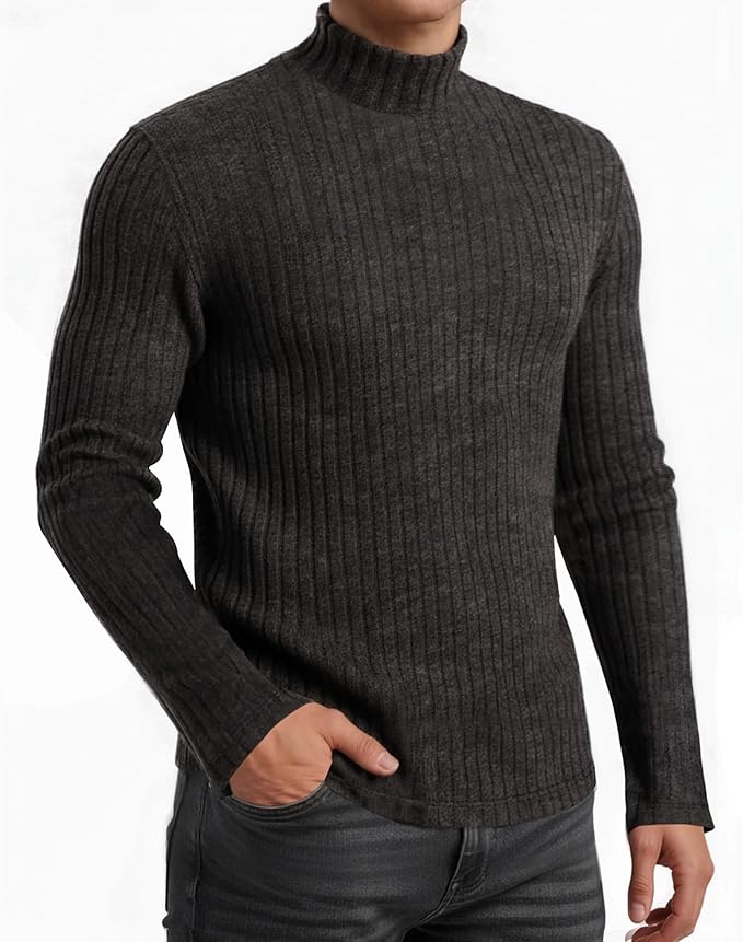 OALUXE Turtleneck Ribbed Long Sleeve Shirts for Mens Undershirts Knit Thermal Fitted Basic Tops