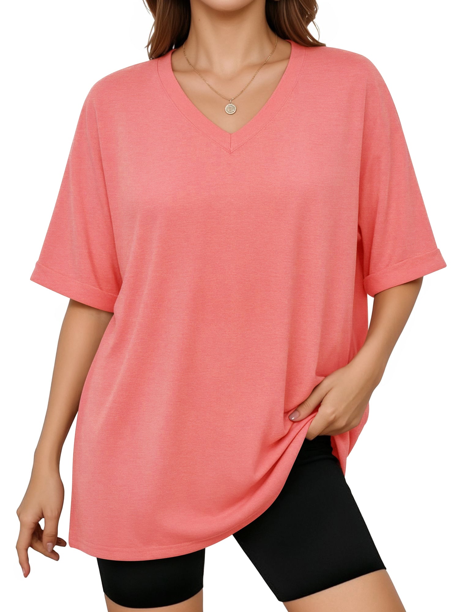 MOYIKO Oversized T shirts for Women V Neck Short Sleeve Loose Tees Summer Casual Basic Tops