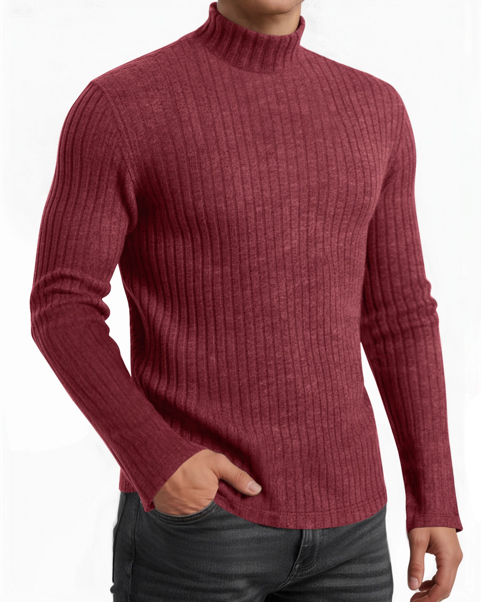 OALUXE Turtleneck Ribbed Long Sleeve Shirts for Mens Undershirts Knit Thermal Fitted Basic Tops